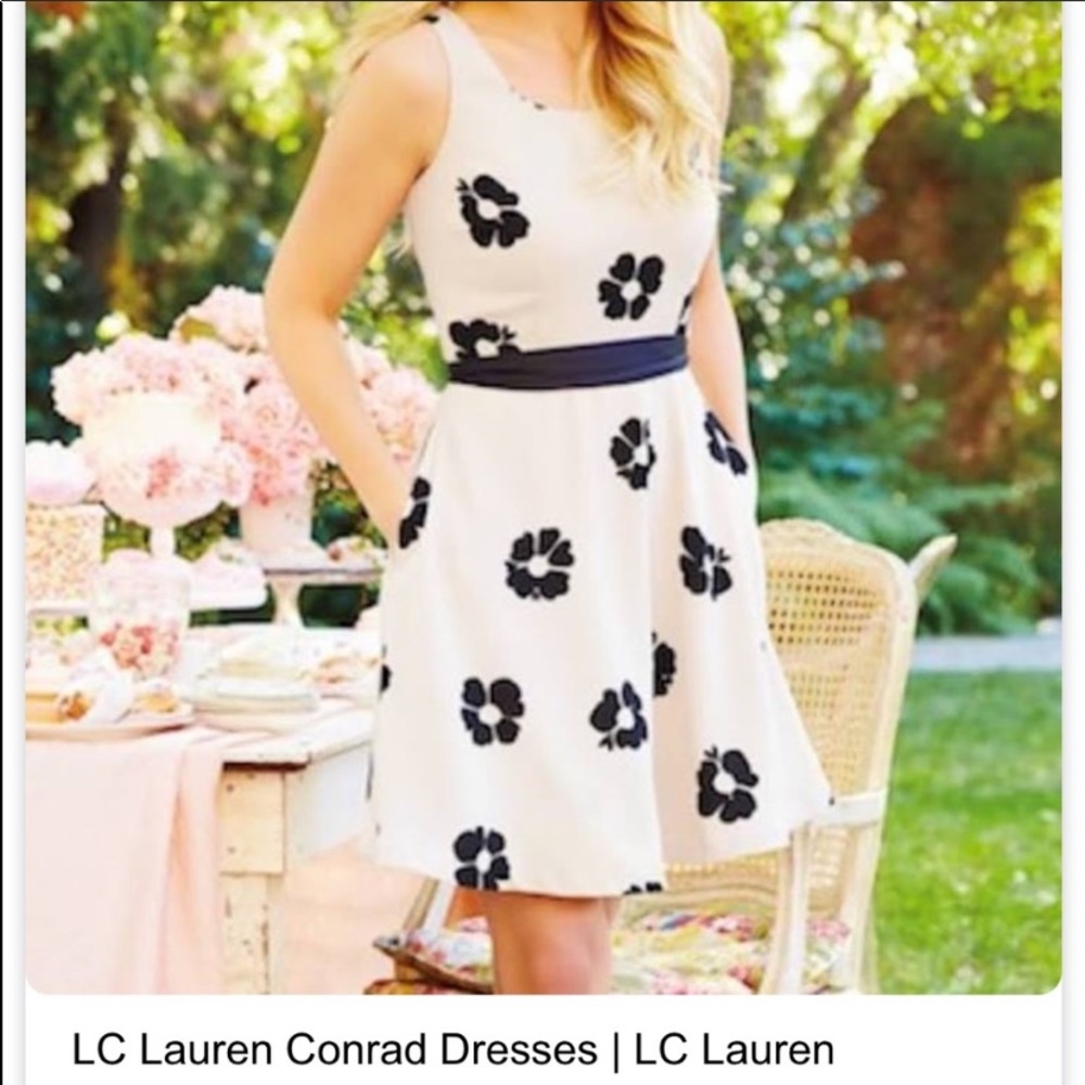 Lauren Conrad Beige Dress with Black Floral Print